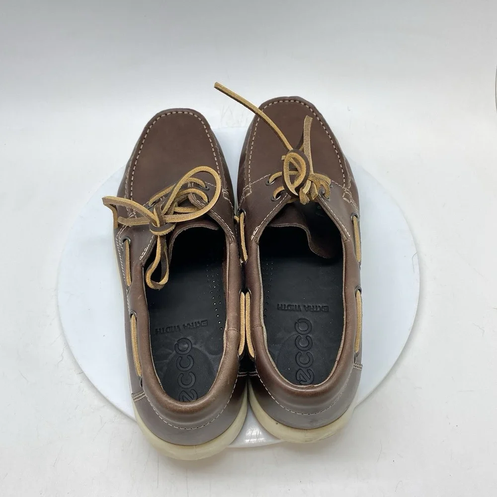 ECCO S-Lite Moc Boat Shoes Mens US 9.5 EU 43 Brown Leather Deck Loafers Lace Up